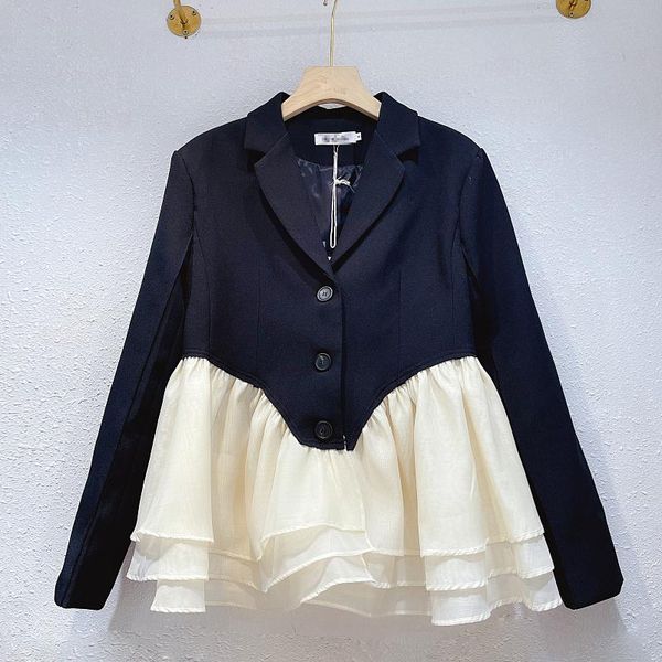 women's suits & blazers 2021 autumn suit coat women fashion elegant chiffon ruffled patchwork slim waist single-breasted office blazer, White;black
women's suits & blazers 2021 autumn suit coat women fashion elegant chiffon ruffled patchwork slim waist single-breasted office blazer, White;black