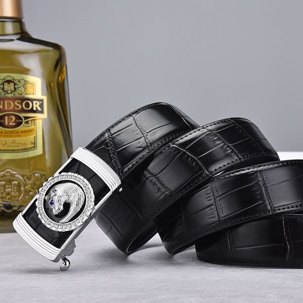 3.5 plain cowhide pressed into crocodile back pattern men's body automatic buckle double-sided leather belt, Black;brown
3.5 plain cowhide pressed into crocodile back pattern men's body automatic buckle double-sided leather belt, Black;brown