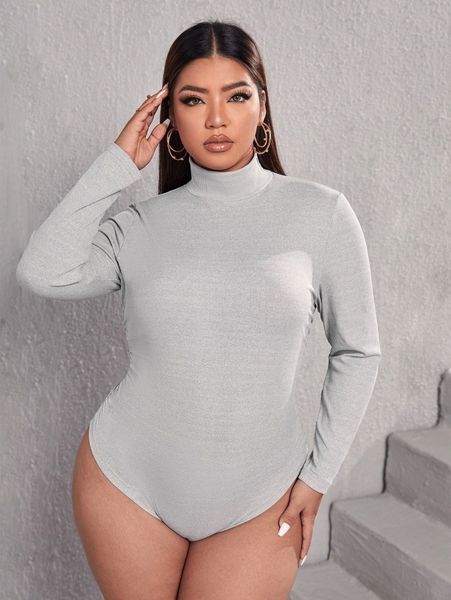 plus high neck rib knit bodysuit j0lp#, Black
plus high neck rib knit bodysuit j0lp#, Black