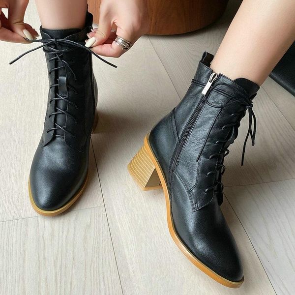 boots concise lace up for women genuine leather est winter autumn rouned toes women's shoes high heel ankle, Black
boots concise lace up for women genuine leather est winter autumn rouned toes women's shoes high heel ankle, Black