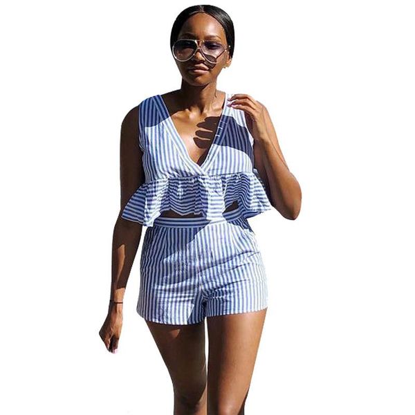 casual two piece set summer women striped ruffle crop and shorts suits beach 2 outfits women's tracksuits, Gray
casual two piece set summer women striped ruffle crop and shorts suits beach 2 outfits women's tracksuits, Gray
