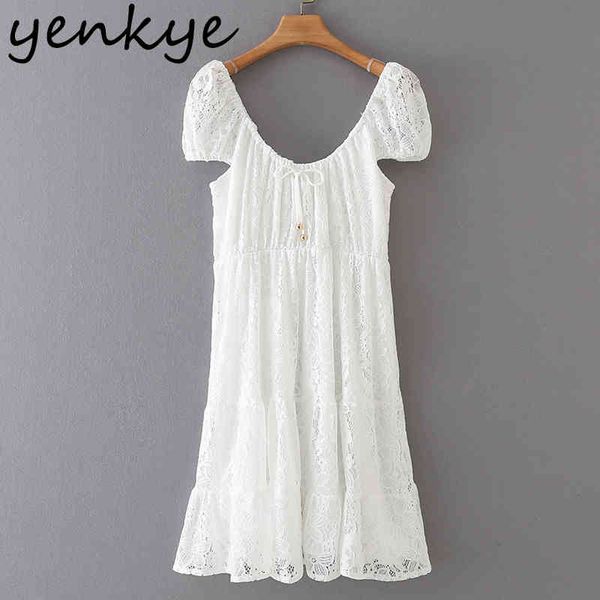 fashion women white lace dress female short sleeve o neck a-line mini vestido mujer summer party dresses 210430, Black;gray
fashion women white lace dress female short sleeve o neck a-line mini vestido mujer summer party dresses 210430, Black;gray