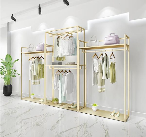 hangers & racks gold clothing store display shelf floor type double hanging rack men's and women's shop decoration design high cab
hangers & racks gold clothing store display shelf floor type double hanging rack men's and women's shop decoration design high cab