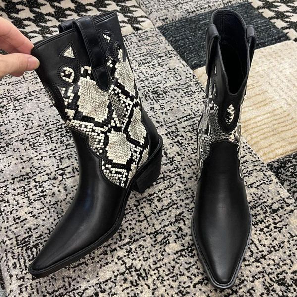 boots 2021 snake skin pattern women western cowboy soft leather pointed toe ankle fashion retro block heels female booties, Black
boots 2021 snake skin pattern women western cowboy soft leather pointed toe ankle fashion retro block heels female booties, Black