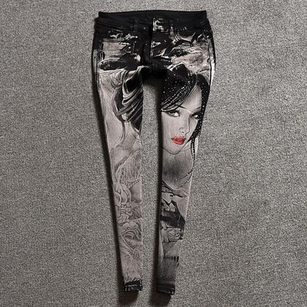 eastic pencil tight vintage skinny women jean black street style long pants with painted ladies leggings, Blue
eastic pencil tight vintage skinny women jean black street style long pants with painted ladies leggings, Blue