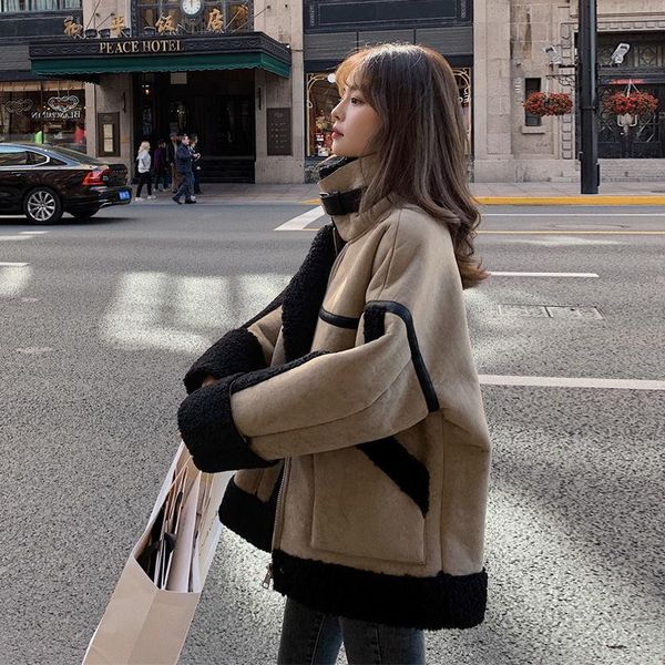 women's leather & faux 2021 autumn winter women casual long sleeve lamb fur pu coat female short warm stand fake wool jackets, Black
women's leather & faux 2021 autumn winter women casual long sleeve lamb fur pu coat female short warm stand fake wool jackets, Black