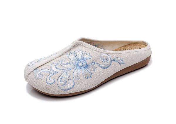 women slippers peony embroidered linen insole round-toe spring and summer 2021 shoes, Black
women slippers peony embroidered linen insole round-toe spring and summer 2021 shoes, Black