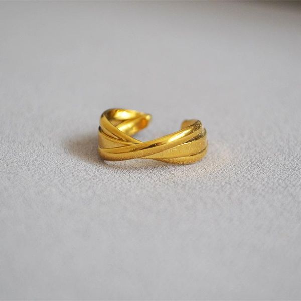 cluster rings brass gold-plated three-ring cross winding simple cold wind all-match temperament open ring eat, Golden;silver