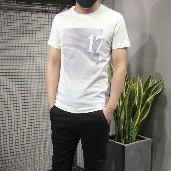 shirt summer korean polo youth slim round ne printed bottom short men's t-shirt half sve, White;black 
shirt summer korean polo youth slim round ne printed bottom short men's t-shirt half sve, White;black