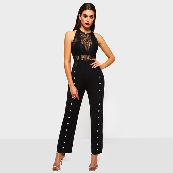 women's jumpsuits & rompers black jumpsuit women sleeveless metal button design patchwork lace overall ladies see through party long, Black;white
women's jumpsuits & rompers black jumpsuit women sleeveless metal button design patchwork lace overall ladies see through party long, Black;white