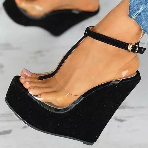 sandals wedge peep toe clear pvc t strap shoes cut-out black suede high platform summer customized
sandals wedge peep toe clear pvc t strap shoes cut-out black suede high platform summer customized