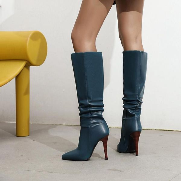 boots leather pointed toe heels slip on winter shoes nightclub party pleated solid knee 99ug, Black
boots leather pointed toe heels slip on winter shoes nightclub party pleated solid knee 99ug, Black