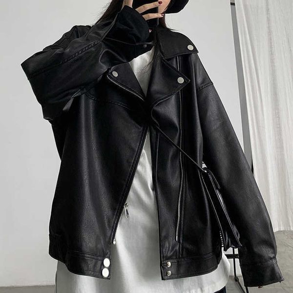 korean high street black leather jacket women casual loose long sleeve moto winter warm female short pu coat 210604
korean high street black leather jacket women casual loose long sleeve moto winter warm female short pu coat 210604