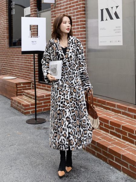 women's fur & faux arlenesain 2021 design leopard color real mink long coat, Black 
women's fur & faux arlenesain 2021 design leopard color real mink long coat, Black