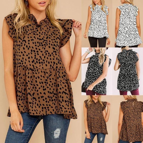 blouse women casual leopard print lotus leaf sleeves summer sleeveless vest shirt ladies women's blouses & shirts, White
blouse women casual leopard print lotus leaf sleeves summer sleeveless vest shirt ladies women's blouses & shirts, White