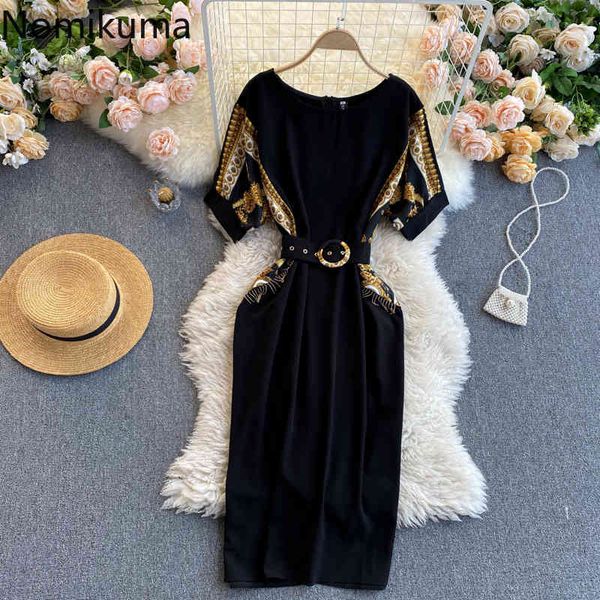 nomikuma korean printed short sleeve o-neck women dress belt slim waist elegant vestidos femme new a-line dresses 6f245 210427, Black;gray
nomikuma korean printed short sleeve o-neck women dress belt slim waist elegant vestidos femme new a-line dresses 6f245 210427, Black;gray