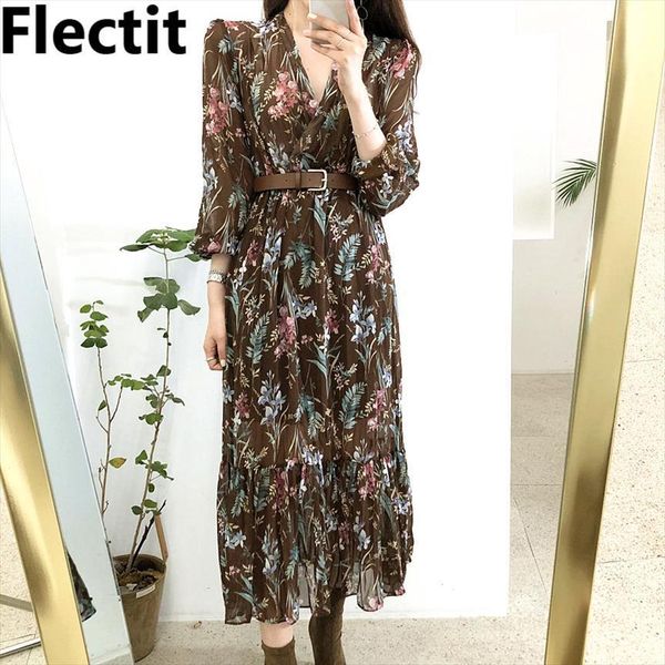 vintage floral with belt women dresses long sleeve v neck airy chiffon feminine fall spring, Black;gray
vintage floral with belt women dresses long sleeve v neck airy chiffon feminine fall spring, Black;gray