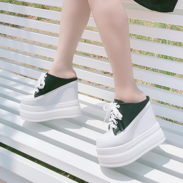 slippers 13cm height increase women's summer breathable sponge cake thick-soled high heels white shoes baotou lazy half, Black
slippers 13cm height increase women's summer breathable sponge cake thick-soled high heels white shoes baotou lazy half, Black