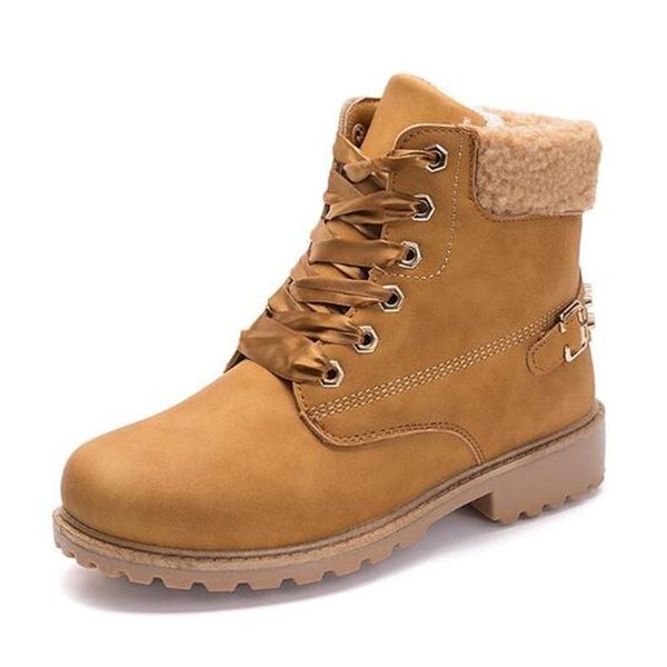 boots snow women shoe 2021 lace-up winter leather ankle warm fur plush insole shoes woman ladies crystal, Black