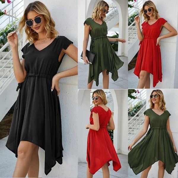 women summer solid casual midi dress v neck sleeveless irregular eleagnt belt red black holiday beach party vestidos 210520, Black;gray
women summer solid casual midi dress v neck sleeveless irregular eleagnt belt red black holiday beach party vestidos 210520, Black;gray