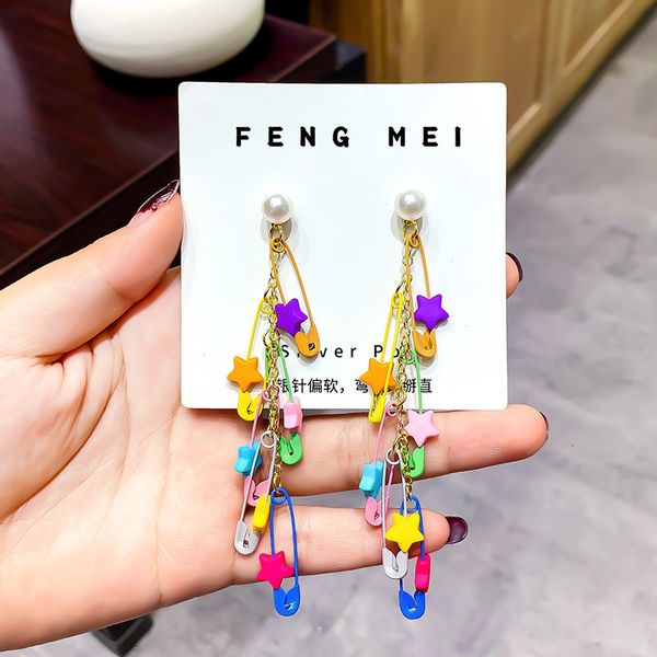 elegant style colorful star tassel earrings fashion paper clip spray painted pearl long holiday style earrings, Silver
elegant style colorful star tassel earrings fashion paper clip spray painted pearl long holiday style earrings, Silver
