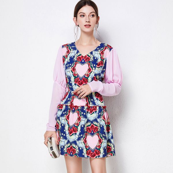 women's runway dresses v neck long sleeves floral printed elegant fashion short dress high street vestidos, Black
women's runway dresses v neck long sleeves floral printed elegant fashion short dress high street vestidos, Black