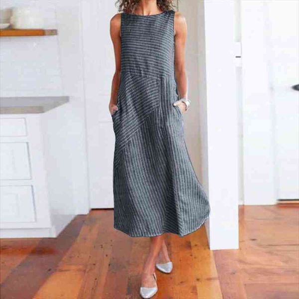 casual striped print sleeveless neck women dress linen pocket long mid calf round daily wear summer, Black;gray
casual striped print sleeveless neck women dress linen pocket long mid calf round daily wear summer, Black;gray