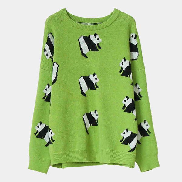 green red beige khaki long sweater knitted pullovers sleeve panda pattern loose autumn winter m0265 210514, White;black
green red beige khaki long sweater knitted pullovers sleeve panda pattern loose autumn winter m0265 210514, White;black