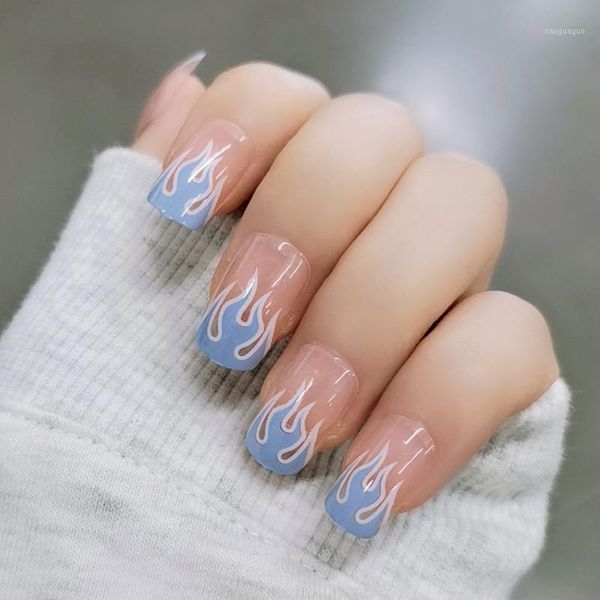 24pcs/box special design light blue fire pattern decor finished fake nail patch waterproof mid-length detachable tips glue1, Red;gold
24pcs/box special design light blue fire pattern decor finished fake nail patch waterproof mid-length detachable tips glue1, Red;gold