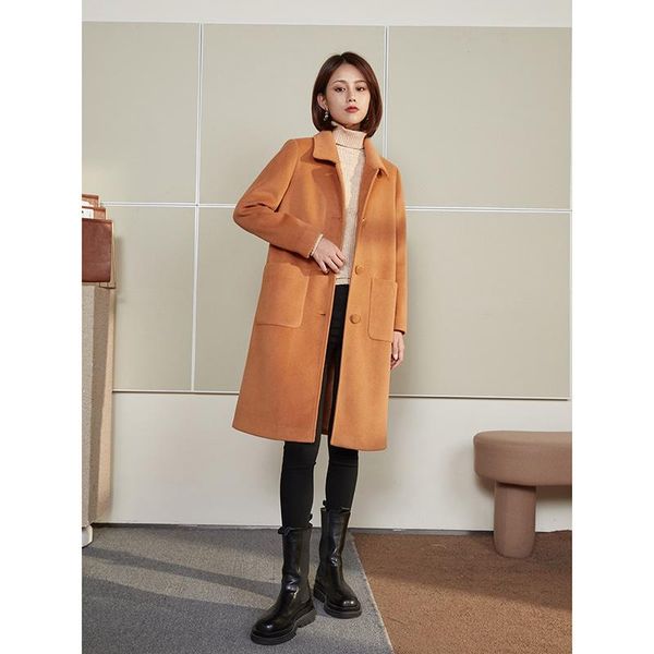 women's wool & blends 2021 winter woolen coat mid-length loose single-breasted over-the-knee coat, all-match temperament, Black 
women's wool & blends 2021 winter woolen coat mid-length loose single-breasted over-the-knee coat, all-match temperament, Black