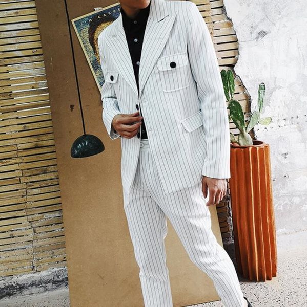men's suits & blazers blazer men suit set with pants mens white striped double breasted singer star style dance stage cloth formal dres, White;black
men's suits & blazers blazer men suit set with pants mens white striped double breasted singer star style dance stage cloth formal dres, White;black