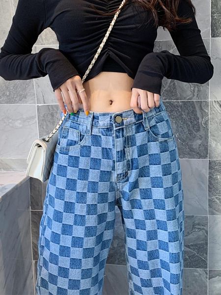 women's jeans vintage plaid wide-leg pants plus size harajuku woman straight trousers high waist, Blue
women's jeans vintage plaid wide-leg pants plus size harajuku woman straight trousers high waist, Blue