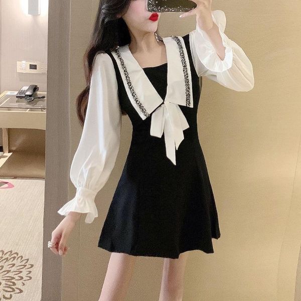 casual dresses spring 2021 white and black stitching women dress female long sleeve slim waist preppy style ol work wear, Black;gray
casual dresses spring 2021 white and black stitching women dress female long sleeve slim waist preppy style ol work wear, Black;gray
