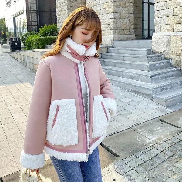 women's jackets korean sweet lambswool coats women winter plus velvet thickening warm streetwear clothing zipper pocket loose pink jack, Black;brown
women's jackets korean sweet lambswool coats women winter plus velvet thickening warm streetwear clothing zipper pocket loose pink jack, Black;brown