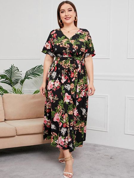 plus size dresses 2021 fashion woman summer dress female v neck short sleeve floral print boho beach belted maxi long, Black
plus size dresses 2021 fashion woman summer dress female v neck short sleeve floral print boho beach belted maxi long, Black