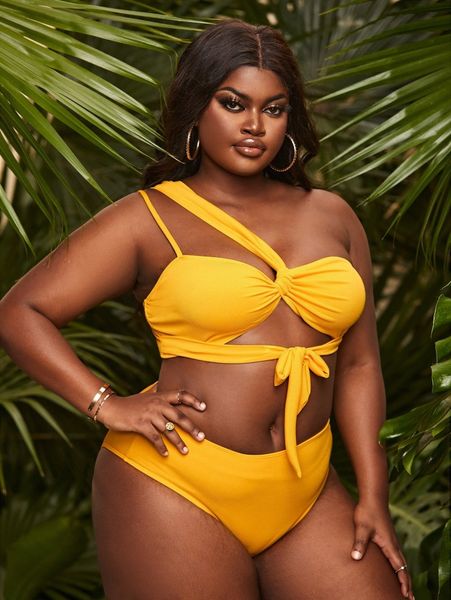 plus cut-out one shoulder bikini swimsuit p0tg#, Black
plus cut-out one shoulder bikini swimsuit p0tg#, Black