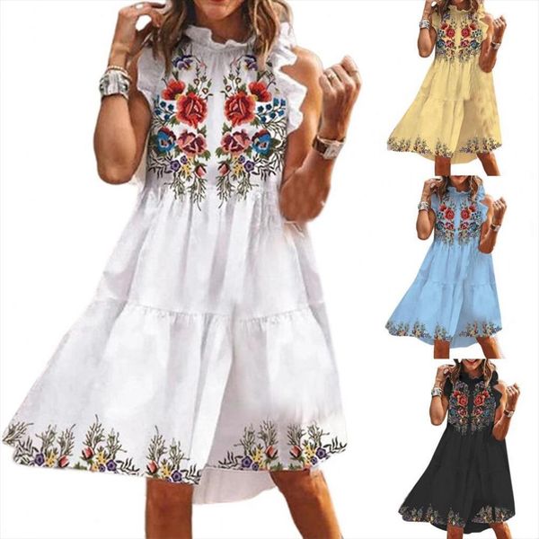 fashion floral print loose womens dresses sleeveless ruffle knee length streetwear party elegant female summer casual, Black;gray
fashion floral print loose womens dresses sleeveless ruffle knee length streetwear party elegant female summer casual, Black;gray