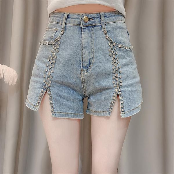 summer fashion beaded jeans diamond womens short slim split denim trousers for women, White;black
summer fashion beaded jeans diamond womens short slim split denim trousers for women, White;black