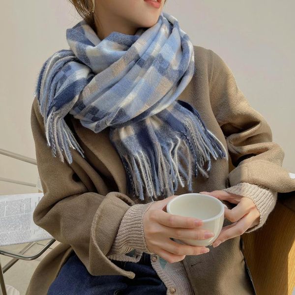 scarves autumn and winter scarf women's fashion japan south korea fresh imitation cashmere lattice warm sunscreen bib, Blue;gray
scarves autumn and winter scarf women's fashion japan south korea fresh imitation cashmere lattice warm sunscreen bib, Blue;gray