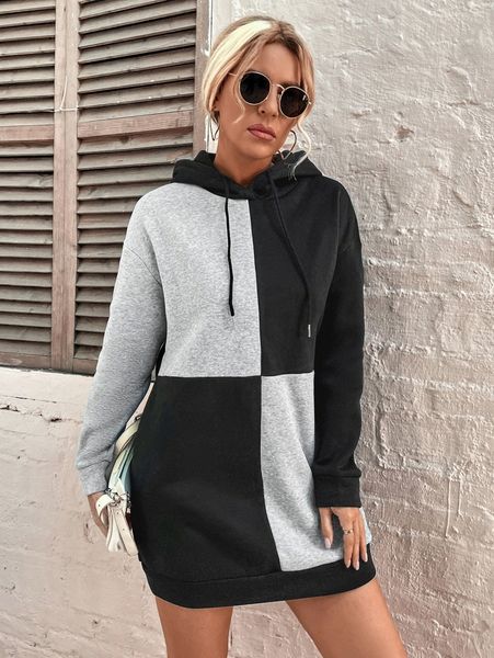 colorblock drop shoulder drawstring hoodie dress s6xb#, White;black
colorblock drop shoulder drawstring hoodie dress s6xb#, White;black