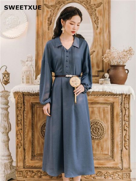 casual dresses sweetxue women autumn winter vintage long dress elegant lantern sleeve tunic belt vestidos female, Black;gray
casual dresses sweetxue women autumn winter vintage long dress elegant lantern sleeve tunic belt vestidos female, Black;gray
