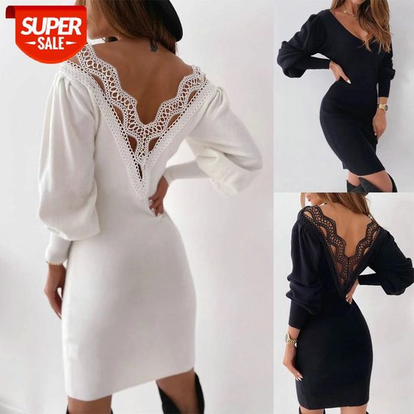 women solid color elegant dress autumn backless lace hollow lantern sleeve v-neck casual stretch one-piece for ladies #u99u, White;black
women solid color elegant dress autumn backless lace hollow lantern sleeve v-neck casual stretch one-piece for ladies #u99u, White;black