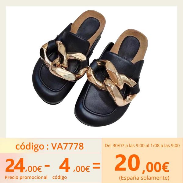 slippers suojialun brand design gold chain women slipper closed toe slip on mules shoes round low heels casual slides flip flop, Black
slippers suojialun brand design gold chain women slipper closed toe slip on mules shoes round low heels casual slides flip flop, Black
