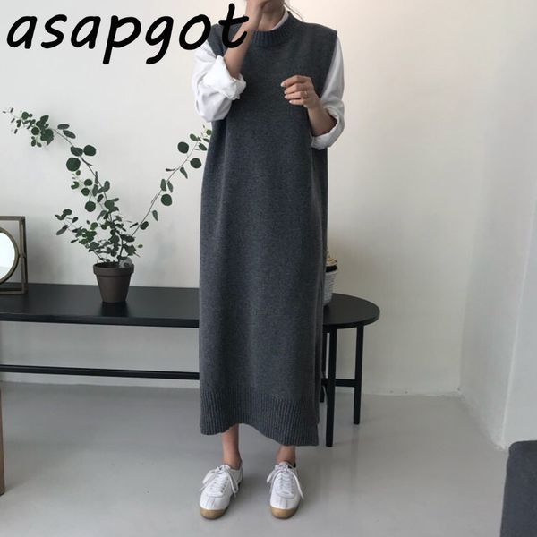 vintage wild o neck sleeveless loose tank sweater dress long fashion grey side slit knitted vest autumn winter clothes 210429, Black;gray
vintage wild o neck sleeveless loose tank sweater dress long fashion grey side slit knitted vest autumn winter clothes 210429, Black;gray