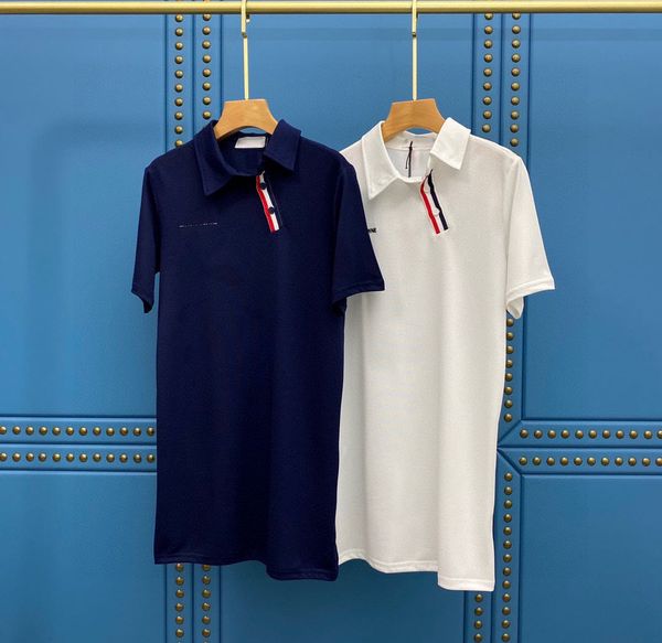 design clothing color stripe oblique placket polo dress lapel a-line skirt short sleeve back embroidery dog college style, White 
design clothing color stripe oblique placket polo dress lapel a-line skirt short sleeve back embroidery dog college style, White