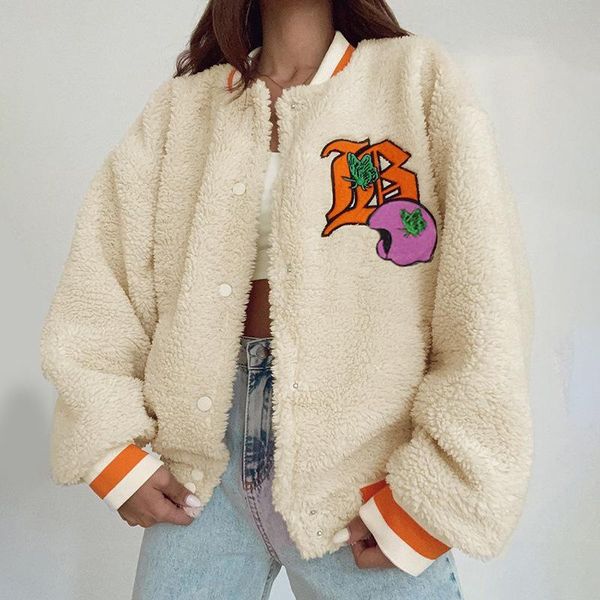 women's jackets winter letter embroidered jacket harajuku punk lamb cashmere oversized long sleeve coat women autumn baseball uniform s, Black;brown
women's jackets winter letter embroidered jacket harajuku punk lamb cashmere oversized long sleeve coat women autumn baseball uniform s, Black;brown