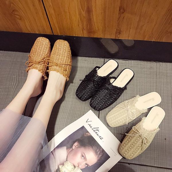 handmade bow-tie cover toe slippers women fringe square flip-flops breathable cane weaving low heels beach shoes woman, Black
handmade bow-tie cover toe slippers women fringe square flip-flops breathable cane weaving low heels beach shoes woman, Black