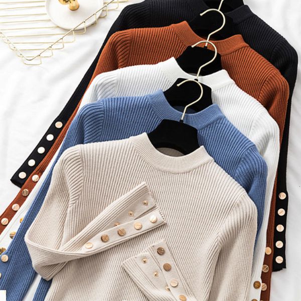 women's sweaters button knitted sweater solid slim o-neck long sleeve ladies fashion female autumn winter korean pullover mpbx, White;black
women's sweaters button knitted sweater solid slim o-neck long sleeve ladies fashion female autumn winter korean pullover mpbx, White;black
