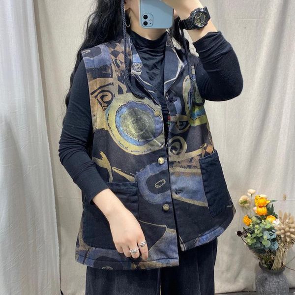 johnature autumn winter retro print single breasted cotton warm vests loose comfortable all-match fashion women vest 210521, White
johnature autumn winter retro print single breasted cotton warm vests loose comfortable all-match fashion women vest 210521, White