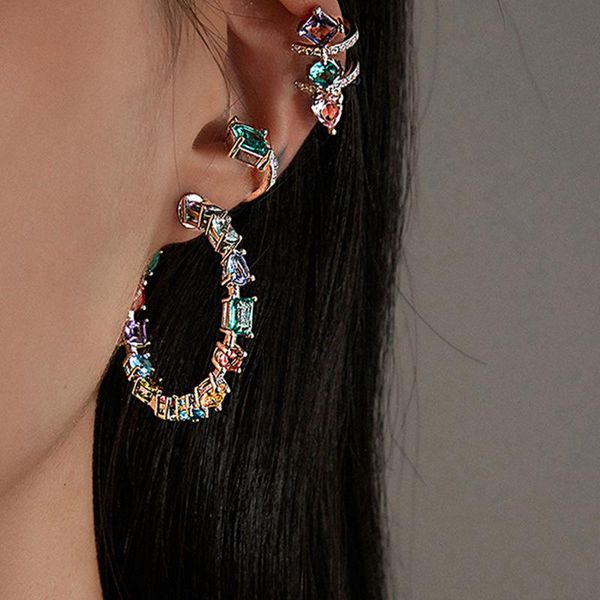 hoop & huggie trendy rainbow crystal cz zircon earrings for women gold color alloy c shape large statement exaggerated jewelry, Golden;silver
hoop & huggie trendy rainbow crystal cz zircon earrings for women gold color alloy c shape large statement exaggerated jewelry, Golden;silver